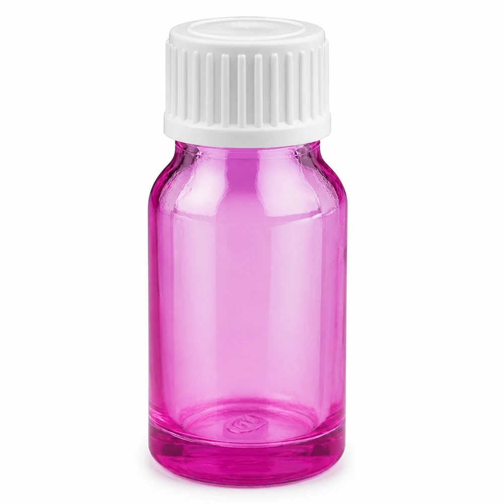 10ml tippapullo 0,9mm valkoinen standardi PurpleLine. UT18/10 10ml tippapullo violetista lasia valkoisella kierrekorkilla tarkkaa annostelua varten.