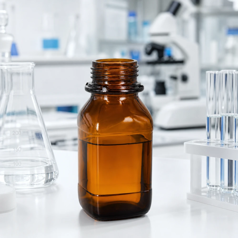 250ml kemikaalipullo Nelikulmainen 250ml kemikaalipullo UV-suojatusta meripihkalasista laboratoriosovelluksiin.