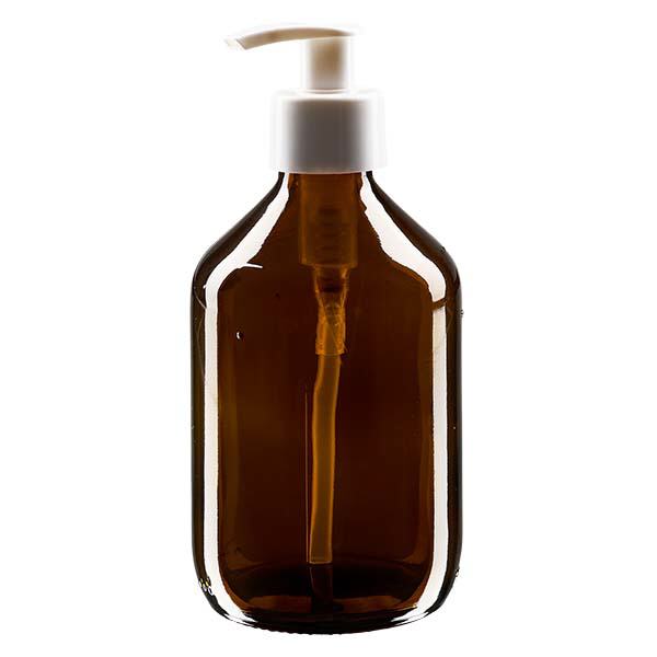 300ml lääkepullo ruskea, jossa on annostelupumppu valkoinen ApoGlas. 300ml lääkepullo ruskea, jossa on annostelupumppu valkoinen ApoGlas.