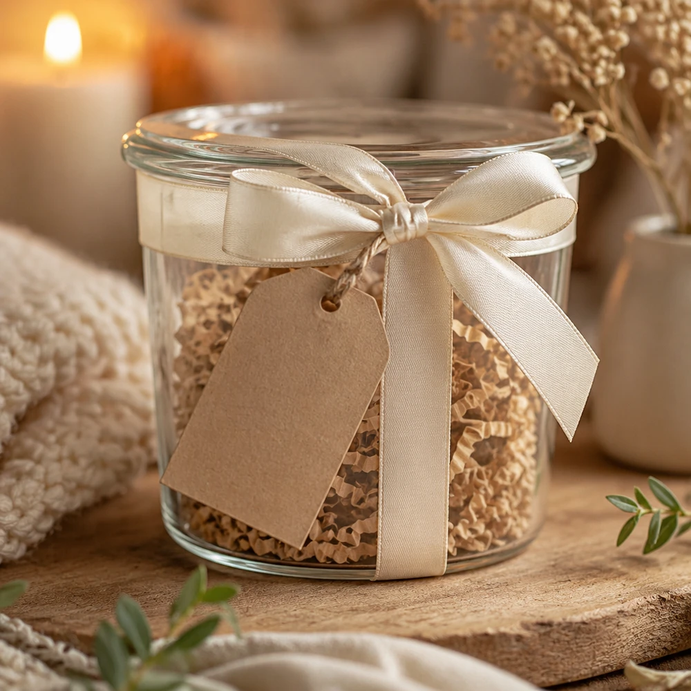 35 ml:n kaatopullo WECK RR40 WECK Sturzglas 35ml mit Schleife und Anhänger als Geschenkverpackung für Gewürze und kleine Leckereien