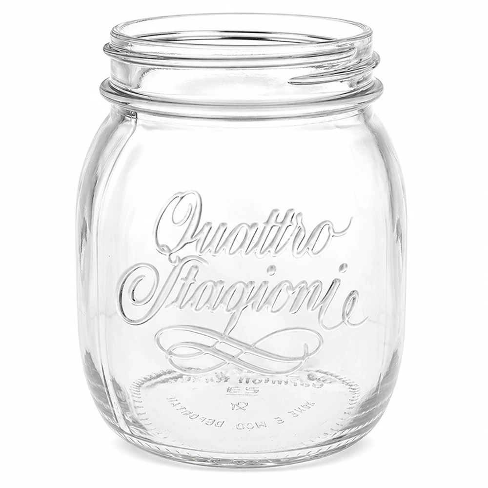 700ml pyöreä purkki "Quattro Stagioni" QS86mm. 700ml Quattro Stagioni kotitalouspurkki ruuvikierteellä, läpinäkyvä säilöntäpurkki säilöntään ja säilytykseen.