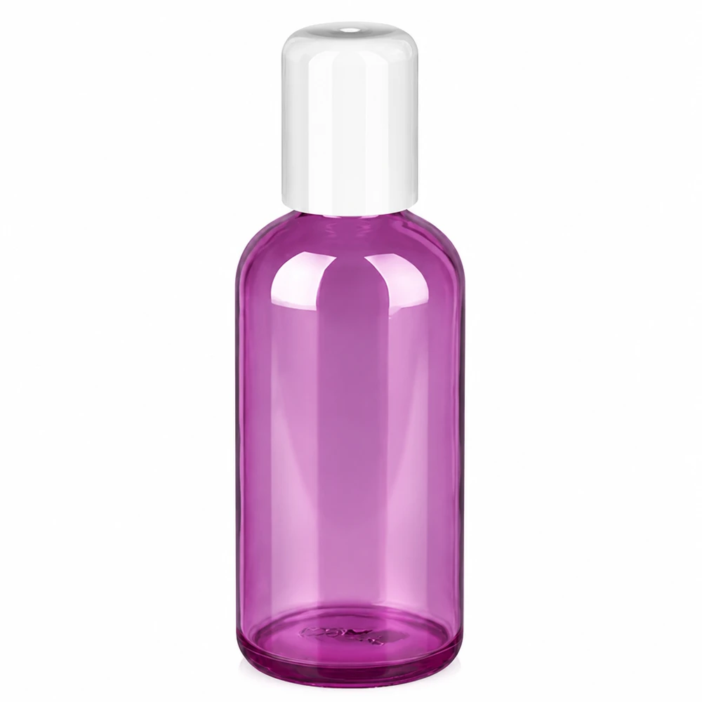 100ml roll-on-pullo tyylikkäässä violetissa värissä ja valkoisella korkilla kosmetiikkaan ja hoitotuotteisiin.