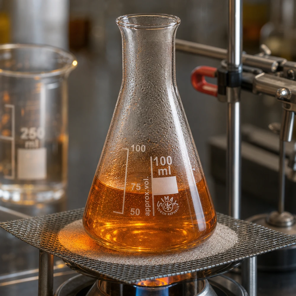Erlenmeyer-pullo 100ml kapeakaulainen Erlenmeyer-pullo 100ml kapeakaulainen ja kartiomainen 100 ml:n pullo nesteiden optimaalista sekoittamista ja pyörittelyä varten.