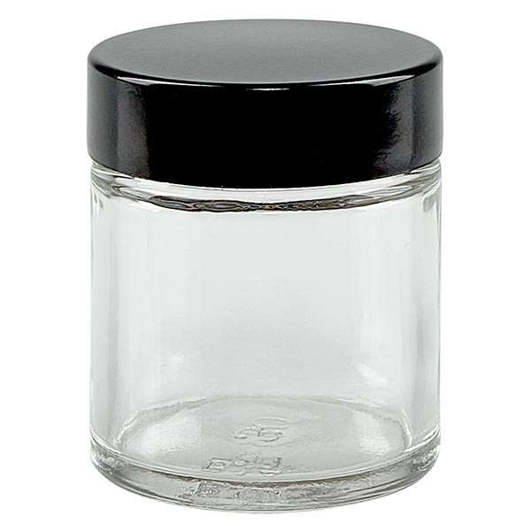 30ml lasipurkki. kirkas, mustalla bakeliittikannella ApoGlas. 30ml lasipurkki. kirkas, mustalla bakeliittikannella ApoGlas.