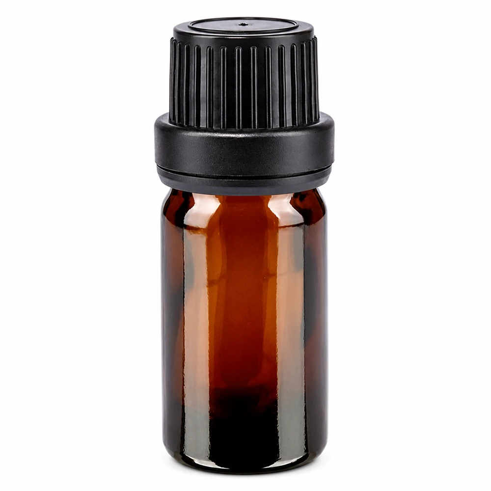 Apteekkipullo ruskea 5ml ruuvikorkki musta näpistysvarma suljin 5 ml:n ruskea apteekkipullo, jossa on musta 11 mm:n alkuperäiskorkki, valmistettu apteekkilasista