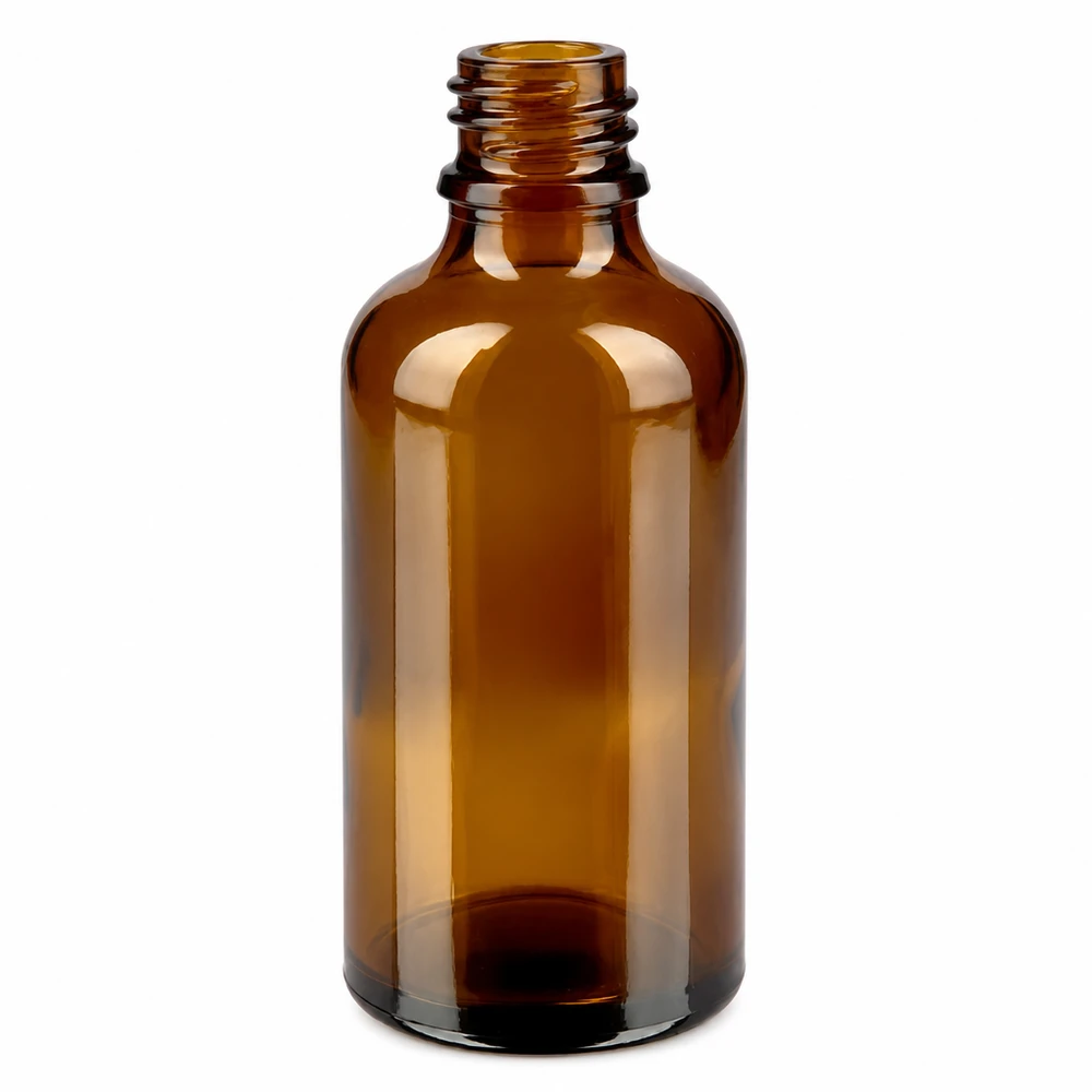 50ml tippapullo, joka on valmistettu meripihkalasista ja jossa on 1mm tippa-aukko tarkkaa annostelua varten.