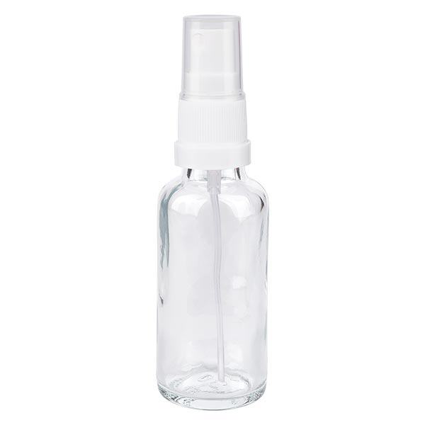 Apteekkipullo kirkas 30ml suihkepullon korkki valkoinen Apteekkipullo kirkas 30ml suihkepullon korkki valkoinen