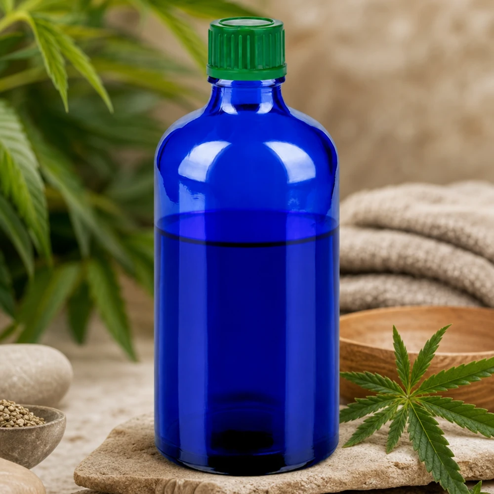 Korkealaatuinen 100ml lasipullo tyylikkäässä koboltinsinisessä värissä, jossa on käytännöllinen 11mm kierre.