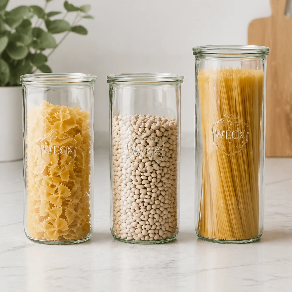 WECK RR100 Set täynnä pastapapuja ja nuudeleita säilytyspurkki 1500ml keittiö moderni