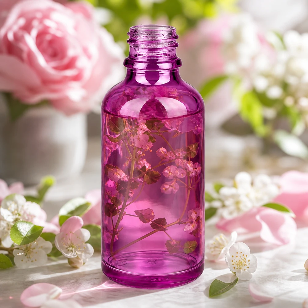 Kompakti 50ml PurpleLine UT18/50 UNiTWIST apteekkipullo kirkkaan violetista lasista eteerisille öljyille.