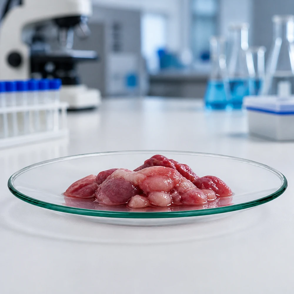 Katso lasiastia 80mm orgaanisilla näytteillä steriilissä laboratorioympäristössä mikrobiologisia testejä varten.