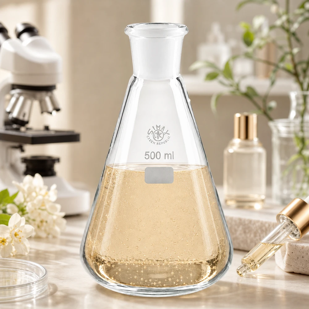 Läpinäkyvä 500ml Erlenmeyer-pullo, jossa on leveä vatsa ja kapea kaula NS 29/32