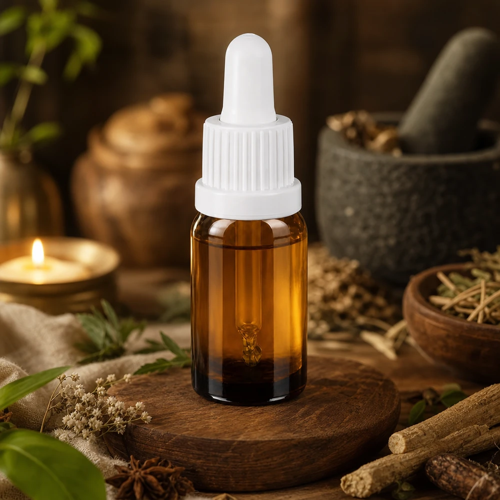 10ml pipettipullo BrownLine valkoisella pipetillä luonnollisiin lääkkeisiin ja aromaterapiaan.