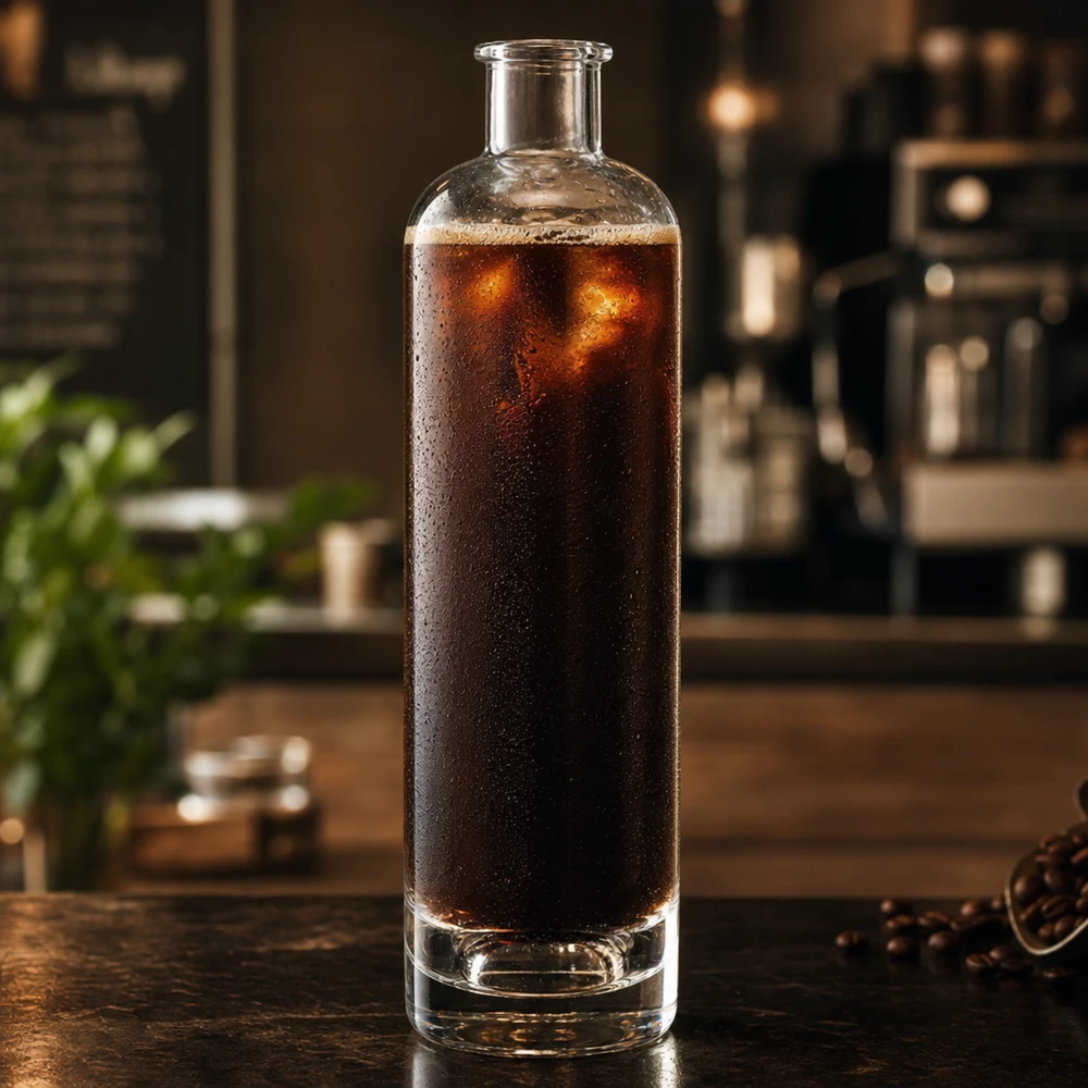 500ml lasipullo Ella täynnä kylmää kahvia keittiön lieriön muotoinen ilman korkkia UNiTWIST sovellusesimerkki