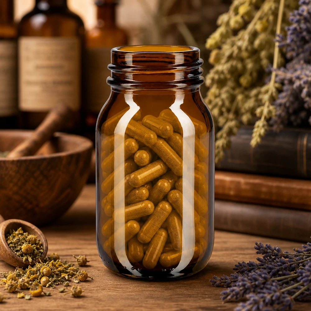 100ml leveäkaulainen pullo meripihkanväristä lasia Amber Glasflasche 100ml Weithal für lichtempfindliche Substanzen und Kräuter