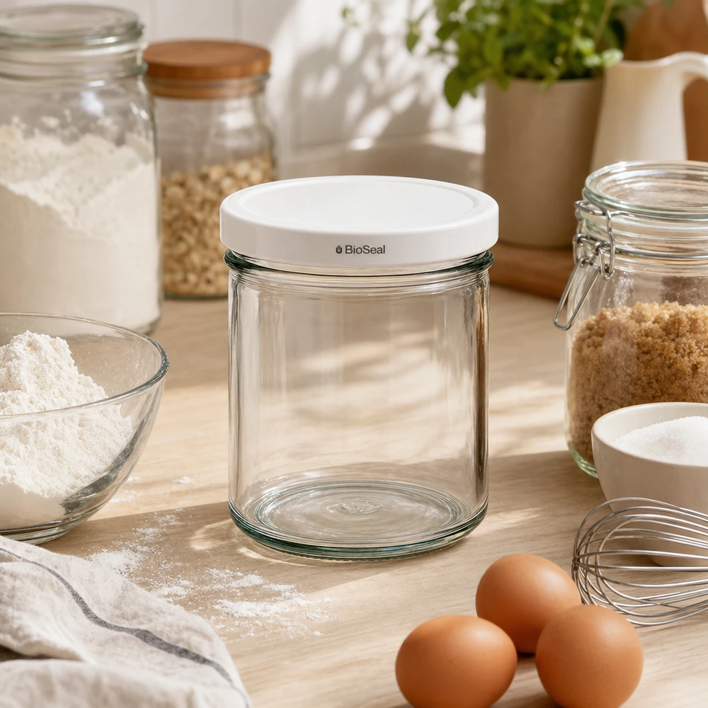 UNiTWIST 167ml tumblers tyhjä keittiö kohtaus leivonta ainekset munat jauhot valkoinen TO66 BioSeal kansi elintarvikkeiden varastointi
