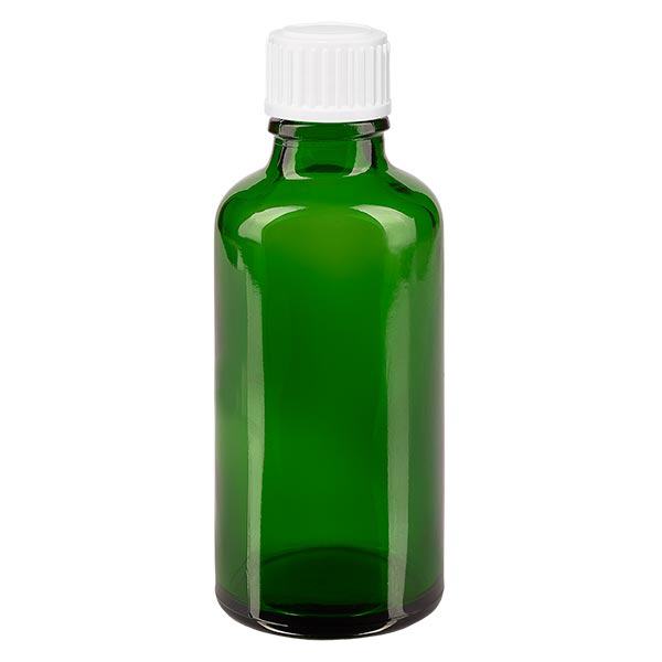 Apteekkipullo vihreä 50ml tiputuskorkki valkoinen 0.8mm standardi 0.8mm