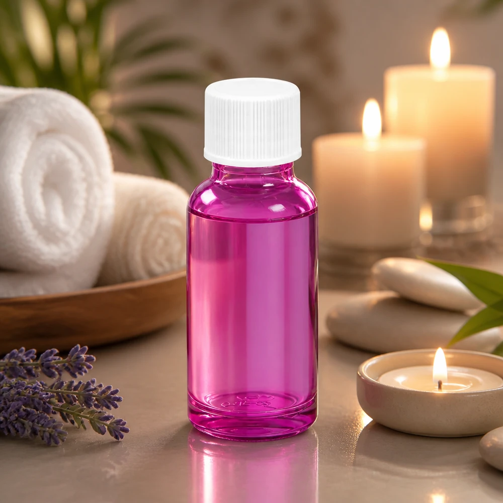 20ml pullo 11mm kierrekorkki valkoinen vakio PurpleLine UT18/20 PurpleLine UT18/20 Elegantti 20ml pullo säteilevässä violetissa värissä valkoisella korkilla kylpylään ja hyvinvointiin.