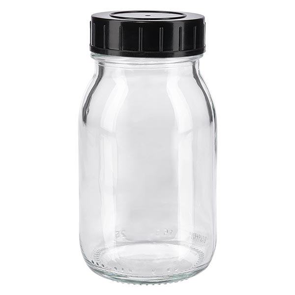 150 ml:n leveäkaulainen pullo kirkasta lasia, jossa on kierrekorkki. 150 ml:n leveäkaulainen pullo kirkasta lasia, jossa on kierrekorkki.