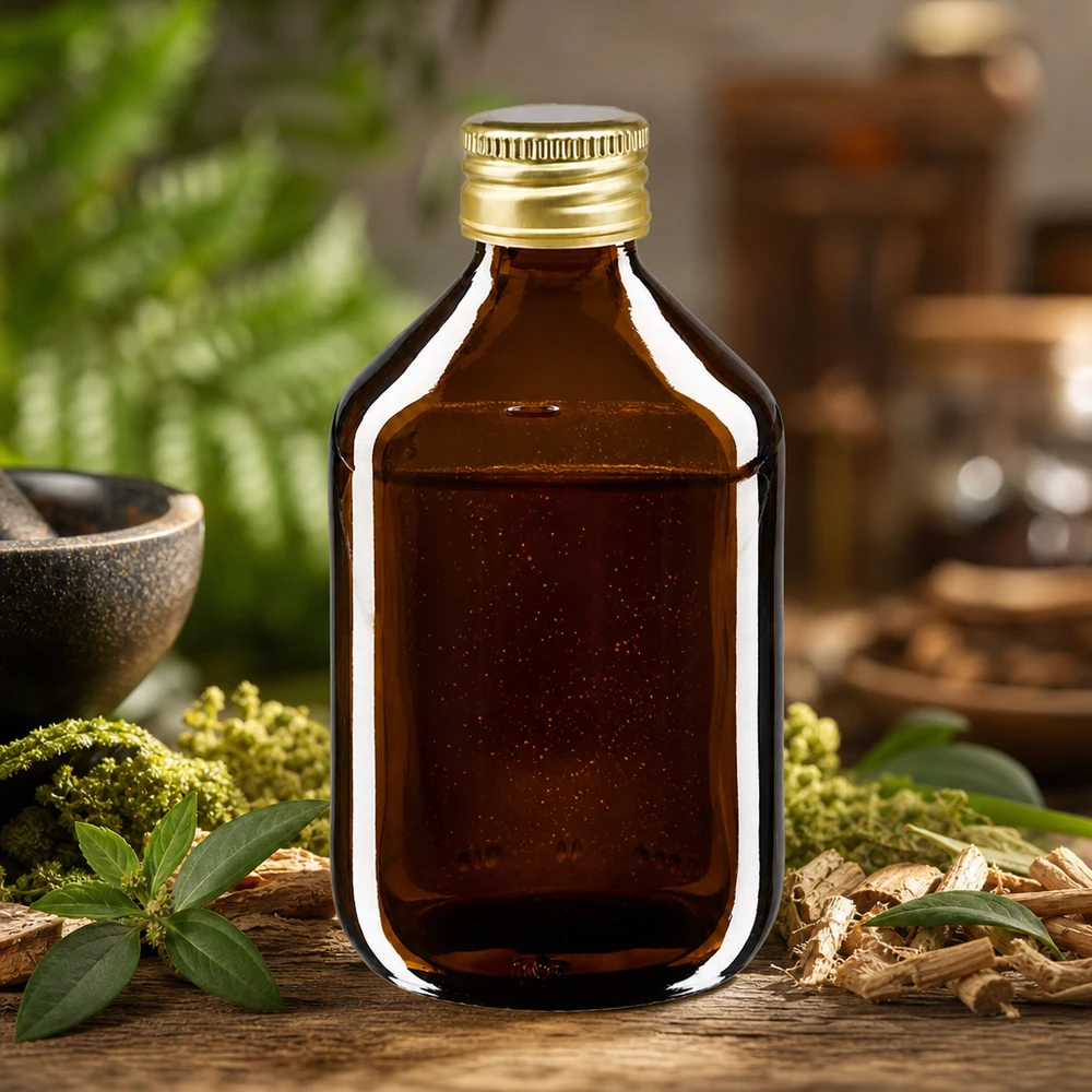 300ml lääkepullo ruskea, kultaisella alumiinikorkilla ApoGlas Käytännöllinen 300ml ruskea lasipullo, jossa on turvallinen alumiinikorkki yrttitinktuureille.