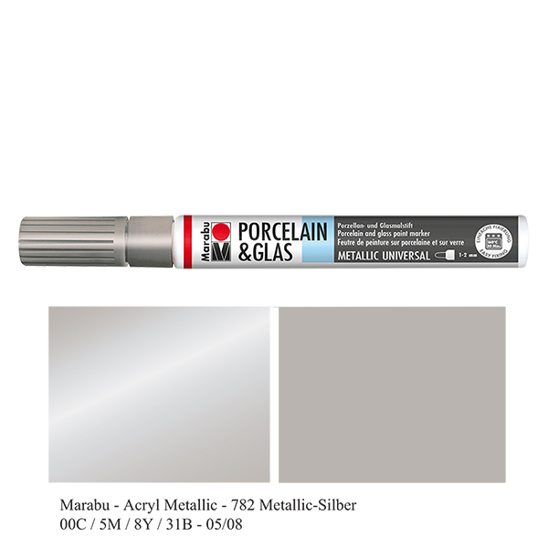 Hopeinen värikynä 1-2mm lasille/posliinille. Hopeinen värikynä 1-2mm lasille/posliinille.