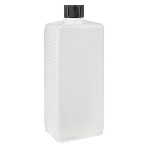 1000ml neliönmuotoinen pullo PE luonnollinen, korkilla 1000ml neliönmuotoinen pullo PE luonnollinen, korkilla