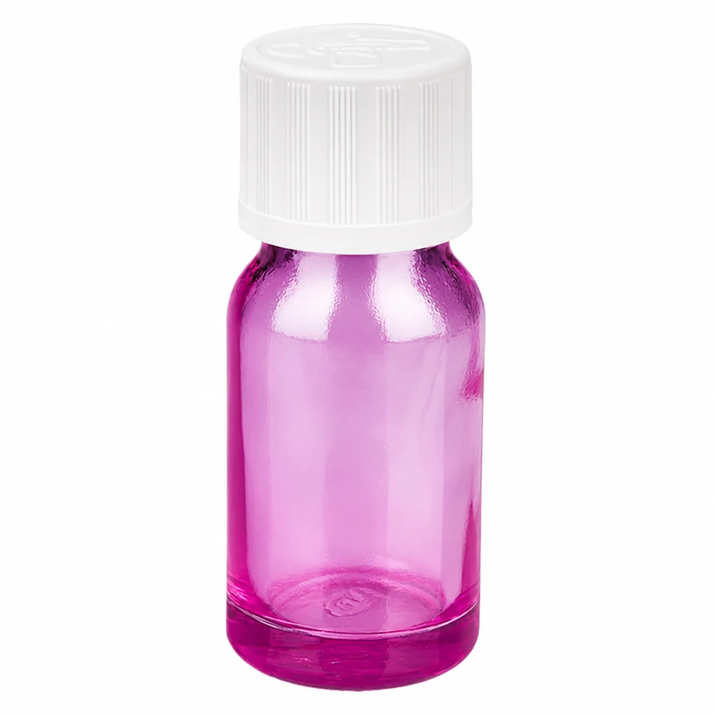 10ml tippapullo violetti läpinäkyvä, valkoinen kierrekorkki tarkkaa annostelua varten.