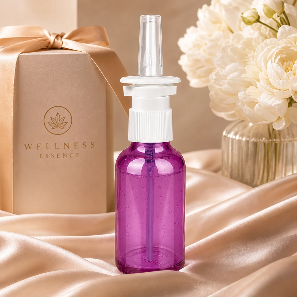 30ml nenäsumutinpullo valkoinen/läpinäkyvä vakio PurpleLine. UT18/30 Laadukas 30 ml:n nenäsumutepullo UT18/30-kierteellä tyylikkäässä violetissa värissä ammattimaiseen annosteluun.