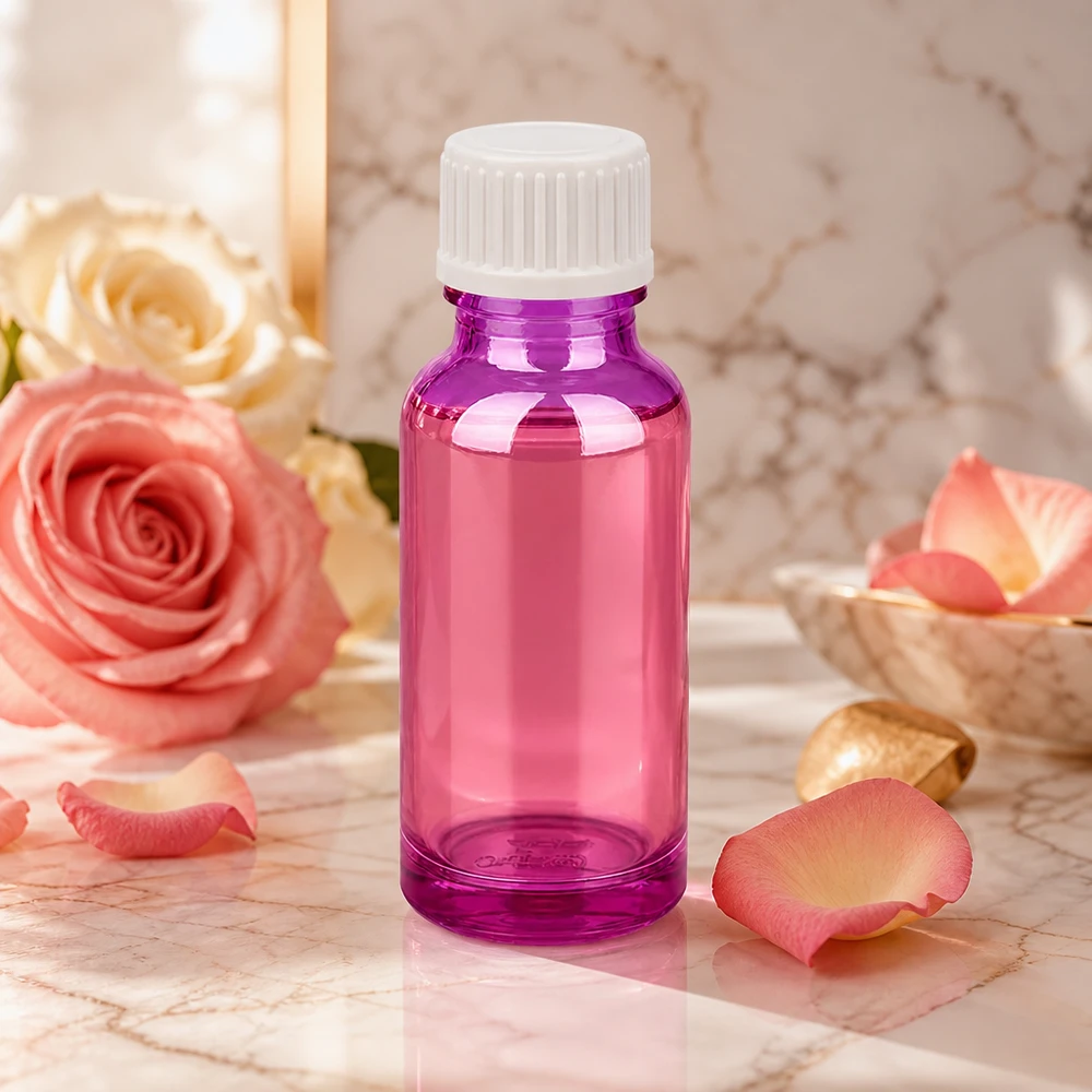 20ml tippapullo 0,9mm valkoinen standardi PurpleLine. UT18/20 20ml tippapullo korkealaatuisesta muovista violetissa värissä kosmeettisiin sovelluksiin.