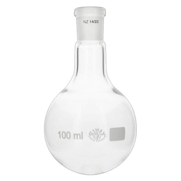 Pyöreäpohjainen pullo 100ml, jossa on vakiohiottu liitos (14/23) Pyöreäpohjainen pullo 100ml, jossa on vakiohiottu liitos (14/23)
