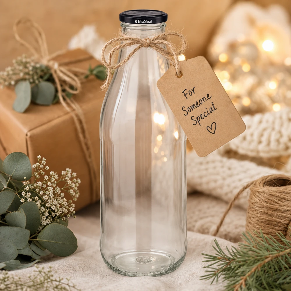 1000ml lasipullo mustalla kannella lahjapakkaus juuttijohto riipus koristelu kestävä ympäristöystävällinen