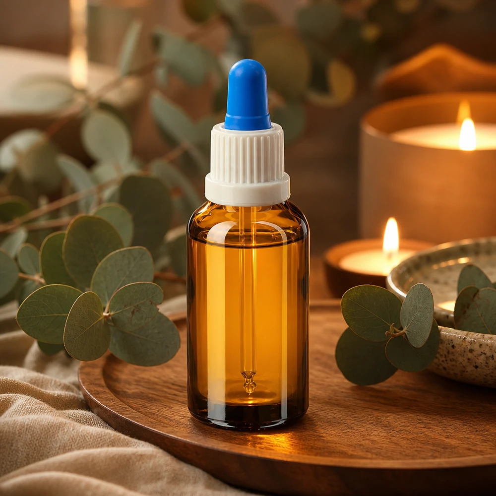 30ml meripihkanvärinen lasipullo tippapipetillä - täydellinen valoherkille nesteille ja kosmetiikalle.