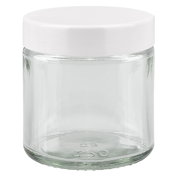 120ml lasipurkki. kirkas, valkoisella bakeliittikannella ApoGlas 120ml lasipurkki. kirkas, valkoisella bakeliittikannella ApoGlas