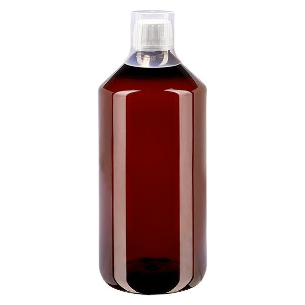 PET-pullo 1000ml valkoisella korkilla, jossa on väärentämisen estävä korkki + kuppi. PET-pullo 1000ml valkoisella korkilla, jossa on väärentämisen estävä korkki + kuppi.