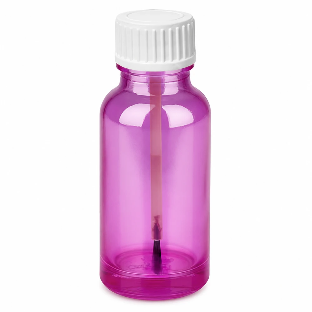 20ml sivellinpullo violetti lasi valkoisella korkilla kynsilakalle ja kosmetiikalle.
