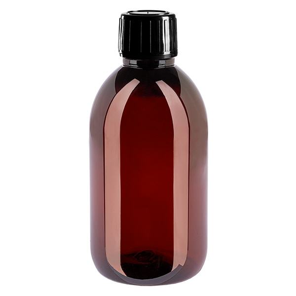 PET-pullo 250ml, jossa on musta sinetöintiturvallinen korkki. PET-pullo 250ml, jossa on musta sinetöintiturvallinen korkki.