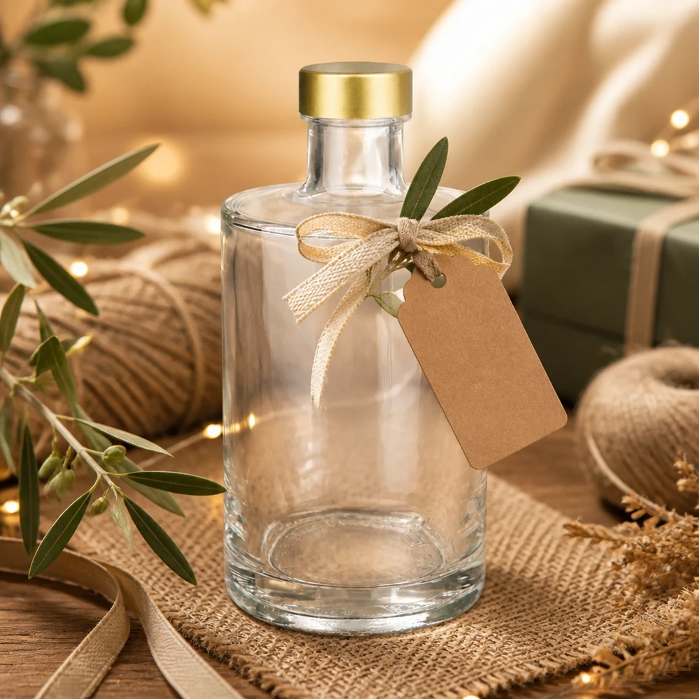 375ml Glasflasche "Sam" + Schraubverschluss gold UNiTWIST 375ml Glasflasche Sam leer mit Geschenkanhänger goldener Schraubverschluss UNiTWIST gemütliche Geschenkverpackung