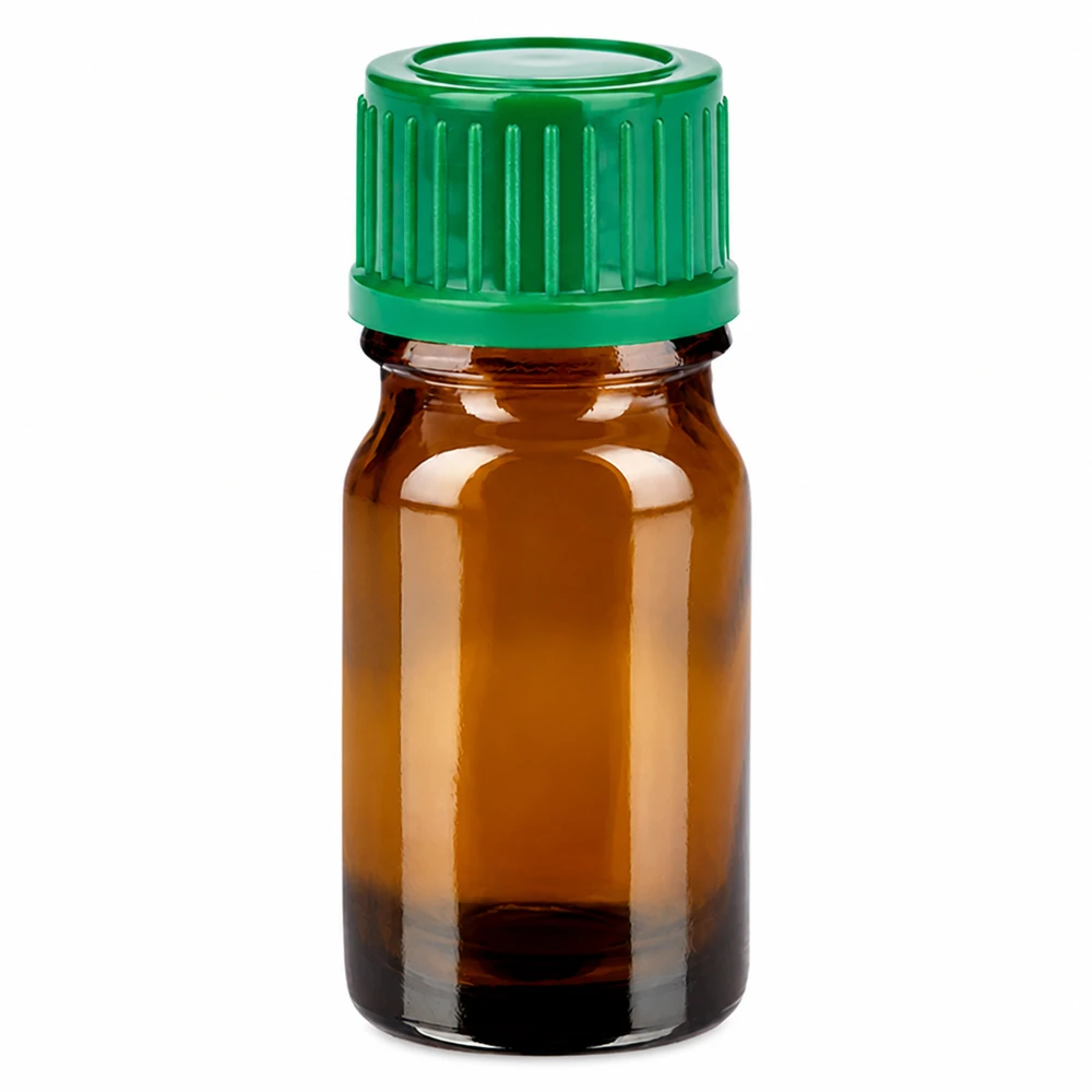 5ml pullo 11mm kierrekorkki vihreä Standard BrownLine UT18/5 Standard BrownLine UT18/5 5ml meripihkanvärinen lasipullo vihreällä kierrekorkilla eteerisille öljyille ja lääkkeille.