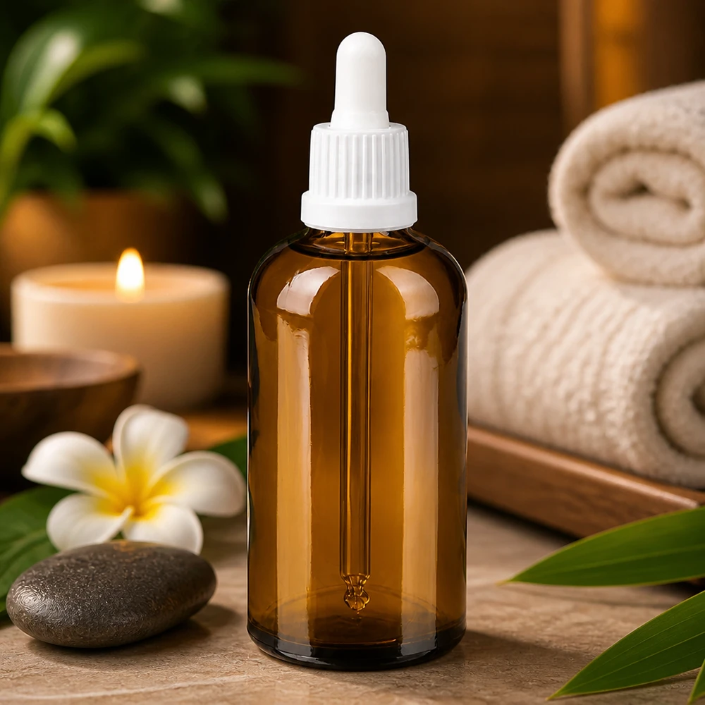 100ml apteekkipullo ruskea pipetillä ihanteellinen kosmetiikkaan ja aromaterapiaan.