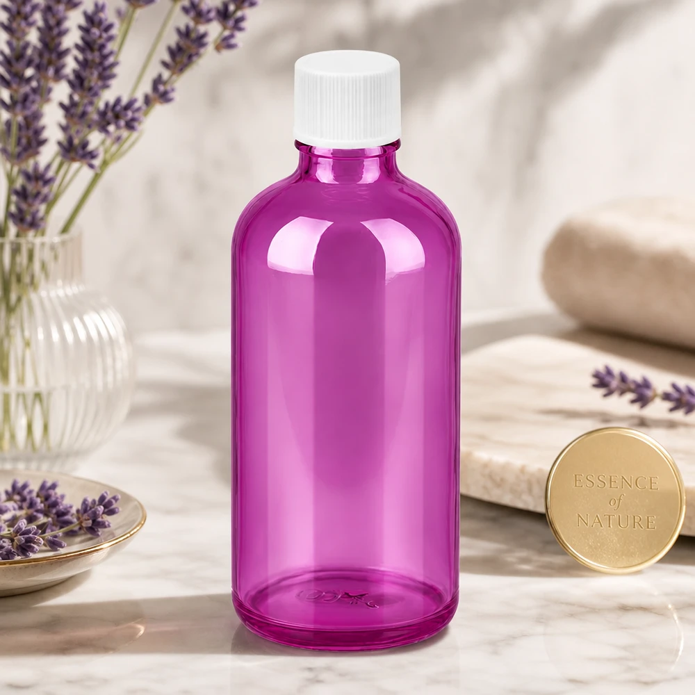 100ml pullo 11mm kierrekorkki valkoinen vakio PurpleLine UT18/100 Korkealaatuinen 100ml pullo trendikkäässä violetissa designissa, jossa on käytännöllinen valkoinen kierrekorkki.