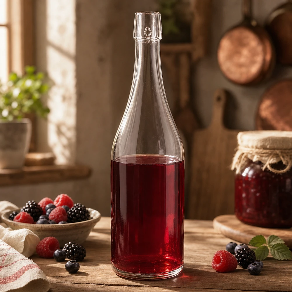 750ml UNiTWIST lasipullo täynnä marjamehua maalaiskeittiön mustikoita vadelmia karhunvatukoita Sovellus