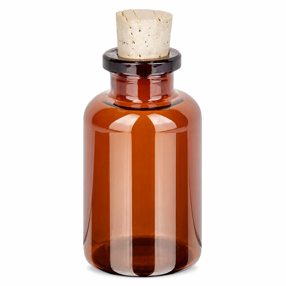 Meripihkanvärinen lasipullo 20ml korkilla 11/14mm Braunglas Vorratsflasche 20ml mit Korken 11/14mm für Flüssigkeiten