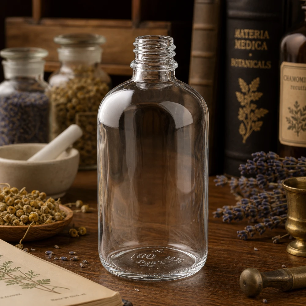 100ml ApoGlas apteekkipullo klassisessa muotoilussa perinteisille lääkkeille ja luontaislääkkeille.