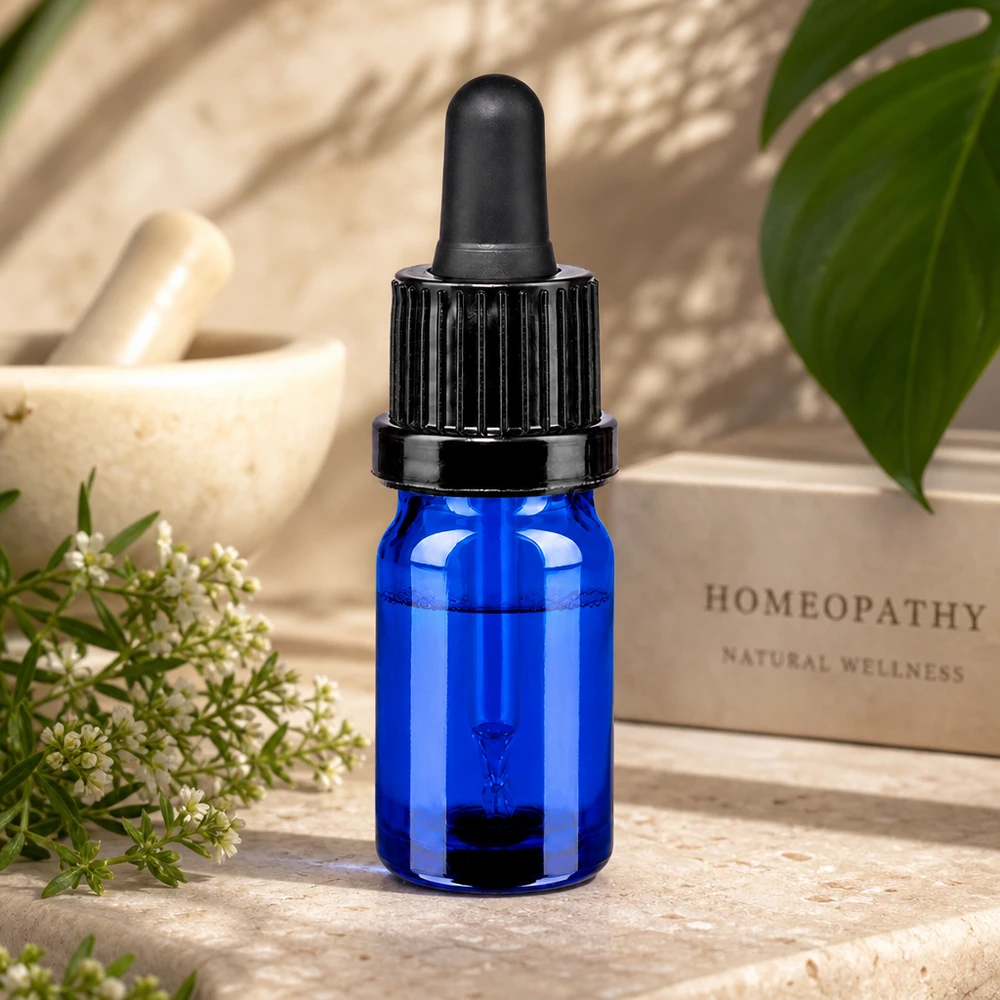 5 ml:n pipettipullo musta tamper-evident-suljin BlueLine UT18/5 Laadukas pipettipullo 5ml sinisestä lasista eteerisille öljyille OV BlueLine UT18/5
