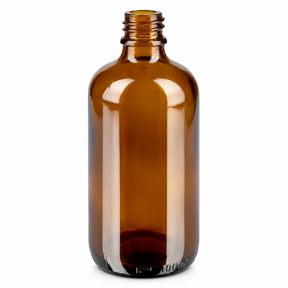 100ml suihkepullo keltainen/läpinäkyvä vakiokorkki BrownLine UT18/100 Ruskea lasipullo 100ml ruuvikierteellä suihkutusliitännäisiin ja kosmeettisiin sovelluksiin.