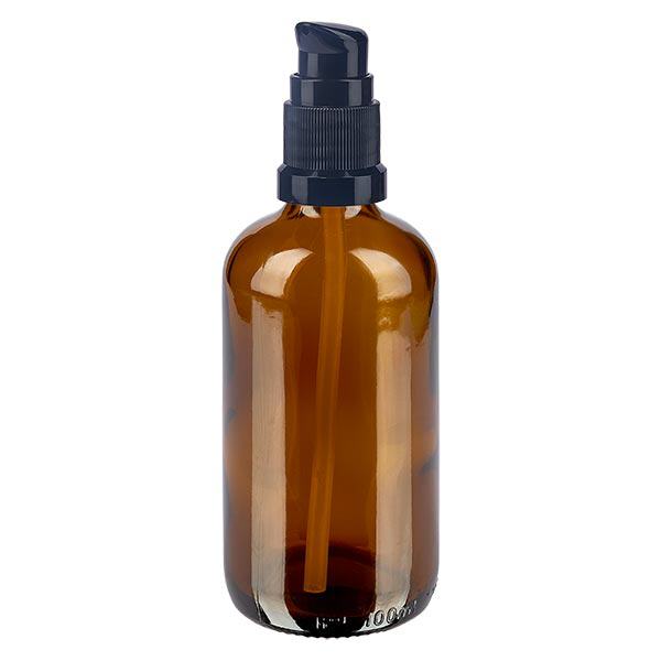 Apteekkipullo ruskea 100ml pumppukorkki musta standardi Apteekkipullo ruskea 100ml pumppukorkki musta standardi