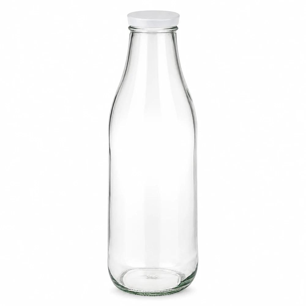 1000ml lasipullo valkoisella BasicSeal-kannella YK-sertifioitu läpinäkyvä tyhjä säilytysastia Maitopullo Maitopullo