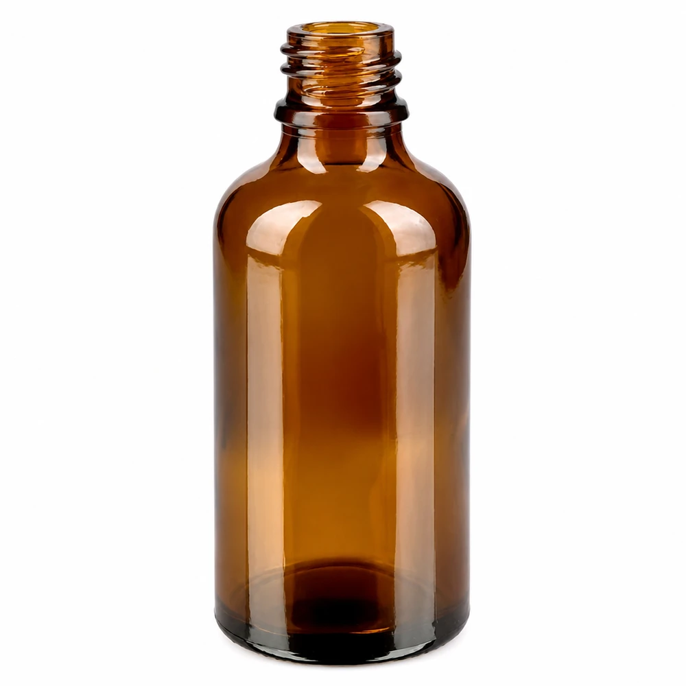 50ml pullo 11mm ruuvikorkki valkoinen väärentämisvarma sulkeminen BrownLine UT18/50 50ml apteekkipullo meripihkalasista, jossa on 11mm kierre valolle herkille aineille.