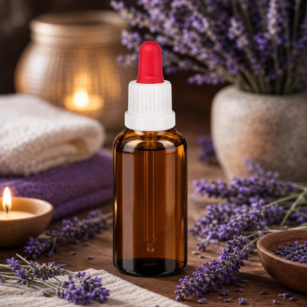 30ml pipettipullo valkoinen/punainen väärentämisen estävä suljin BrownLine UT18/30 Pieni 30ml lasipullo punaisella pipettikärjellä aromaterapiasovelluksiin ja ihonhoitoon.