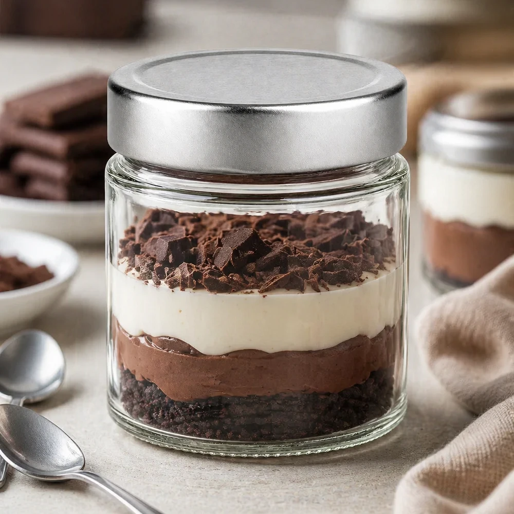 135ml pyöreä purkki + BasicSeal-kansi hopea syvä UNiTWIST 135ml pyöreä purkki hopea kansi jälkiruoka tiramisu kerroksellinen jälkiruoka keittiö jälkiruoka purkki säilytys purkki BasicSeal